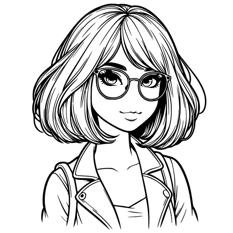 realistic girl with glasses and a bob haircut