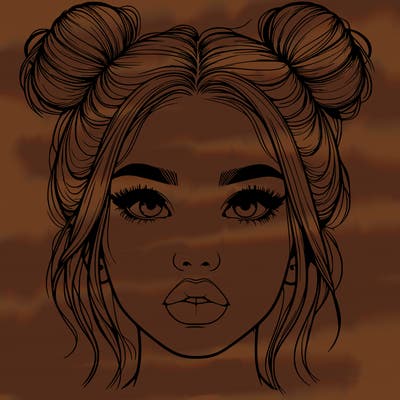 realistic girl with two buns on her hair and lips