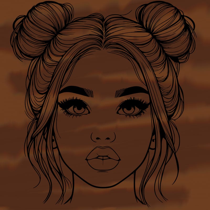 realistic girl with two buns on her hair and lips