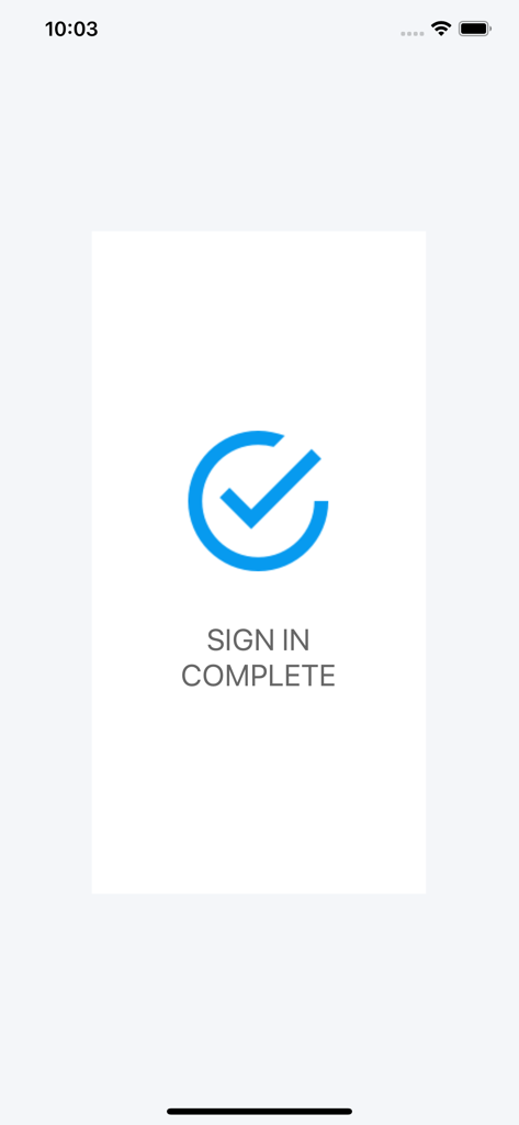 Confirmation screen for Lobbytrack Lobby app showing a blue checkmark and Sign In Complete message.
