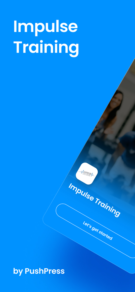 Impulse Training - Pantalla de bienvenida de la aplicación Impulse Training con fondo azul y un botón de Empezar