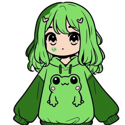 girl wearing frogging sweatshirt