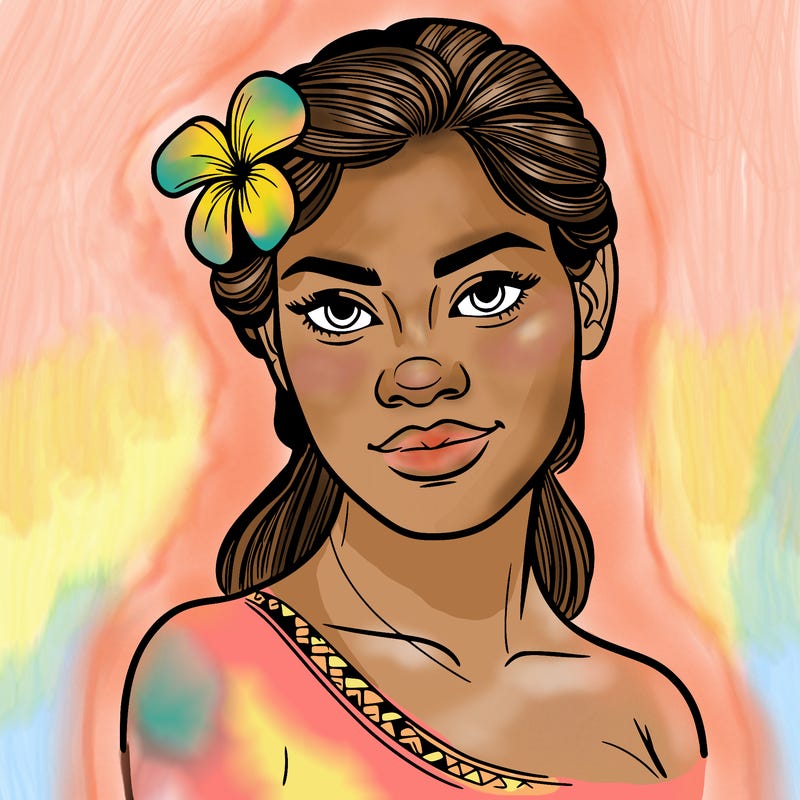 a realistic polynesian woman with a samoan pacific look and a taupou