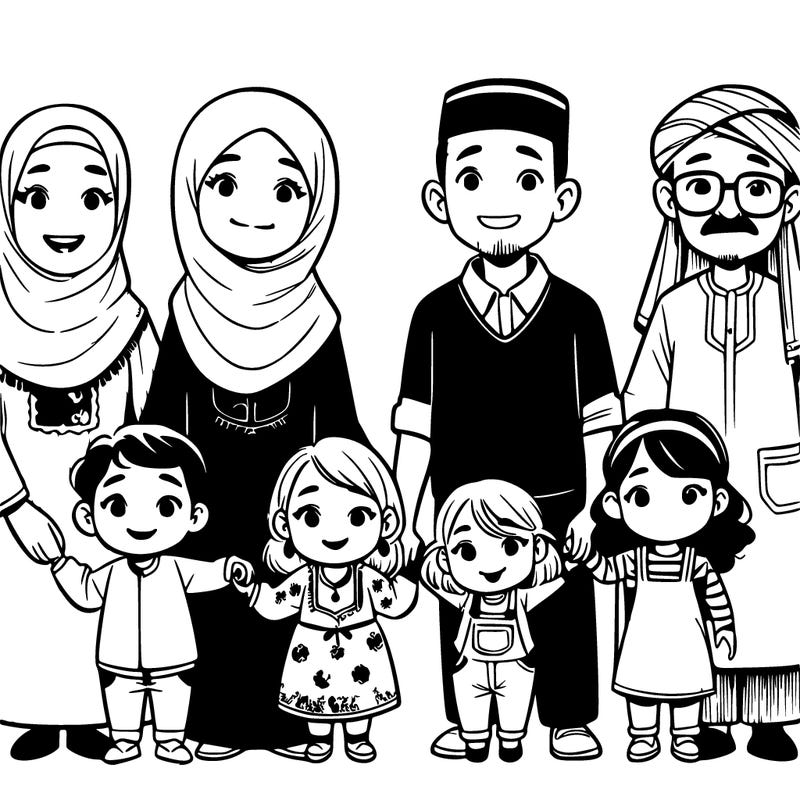 a tunisian family with a grandmother a grandfather 2 uncles an aunt with a little girl with a mother and her two daughters