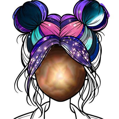 realistic girl with buns on the top of her hair