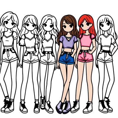 a group of girls wearing crop tops and shorts
