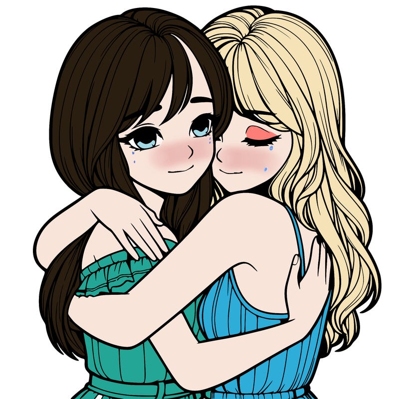 realistic girls hugging