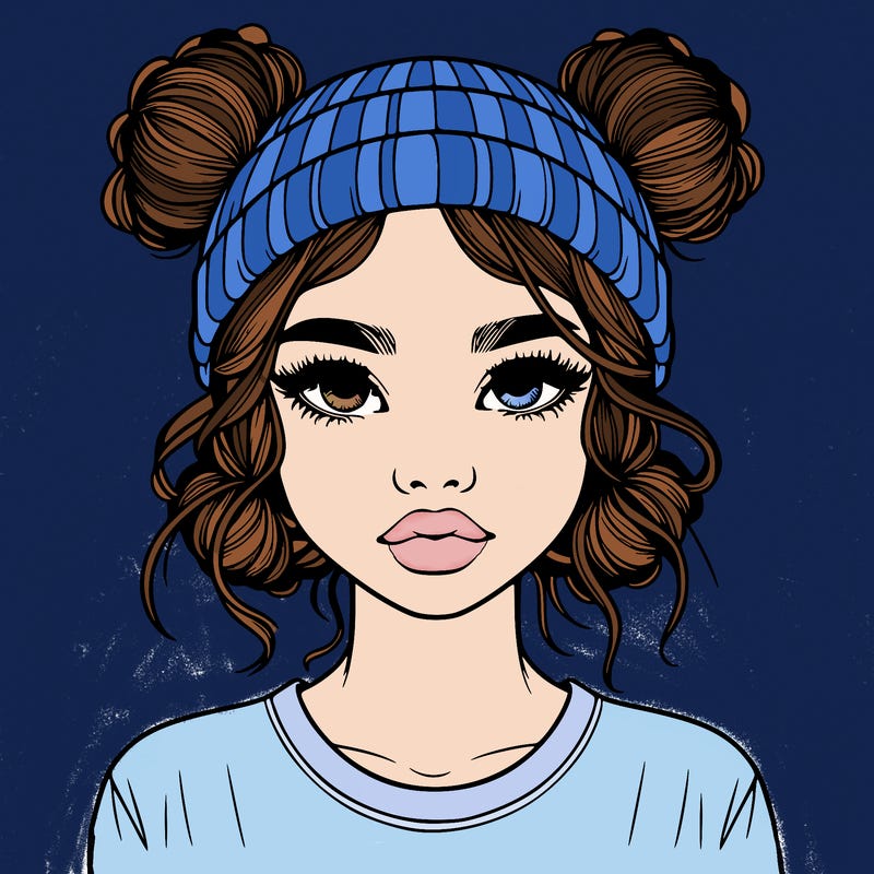 realistic girl with buns in her hair with a beanie on