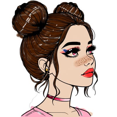 realistic girl with buns on the top of her head