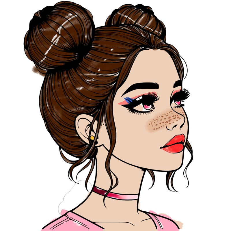 realistic girl with buns on the top of her head