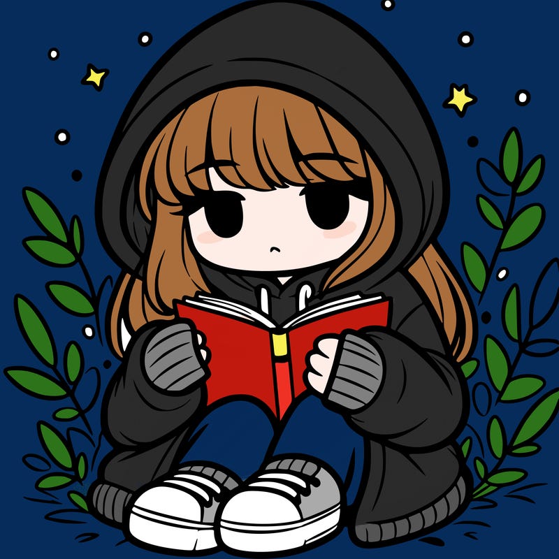 girl in oversized hoodie reading a book