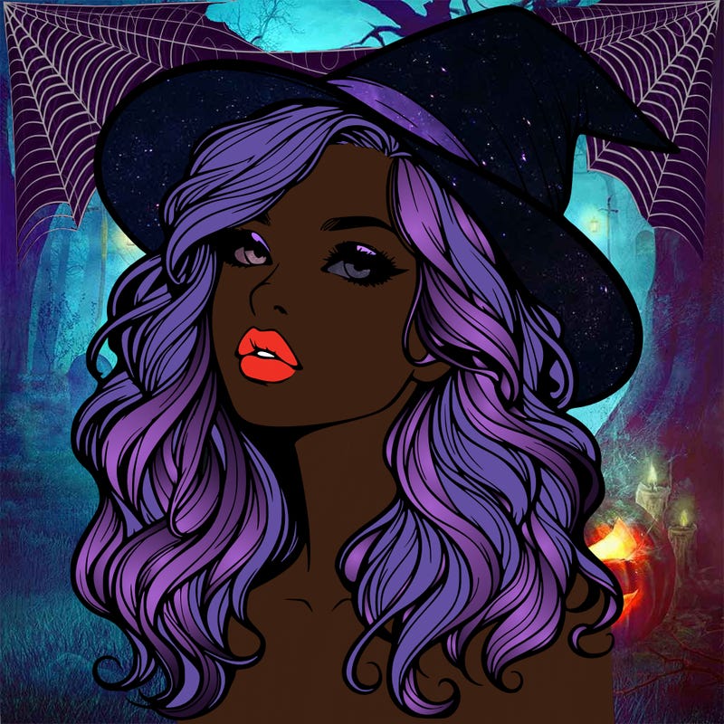 realistic witch girl with wavy hair and lips