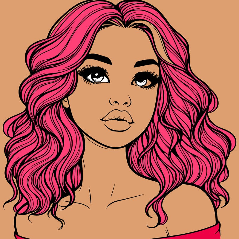 realistic girl with wavy hair and lips