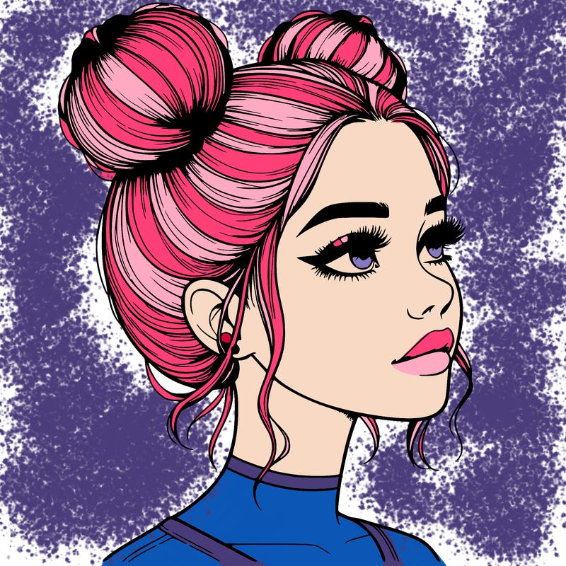 realistic girl with buns on the top of her head