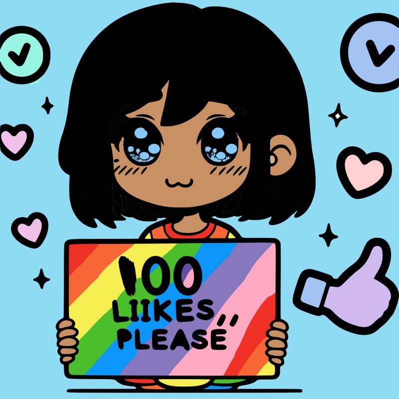 a girl with a sign saying 100 likes, please