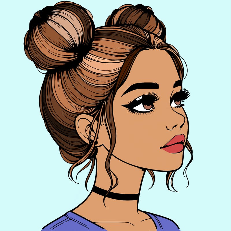 realistic girl with buns on the top of her head