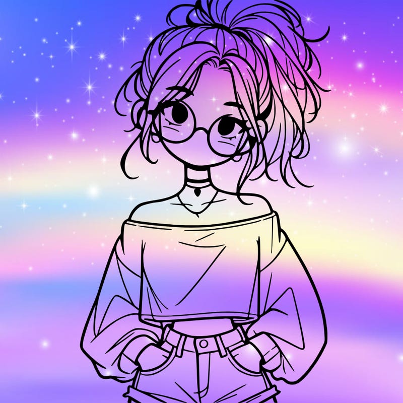 girl with a messy ponytail glasses a baggy crop top and jean shorts