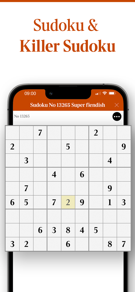 Super fiendish Sudoku puzzle grid on the Times Puzzles mobile app.