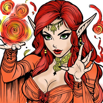 realistic scary beautiful elf sorceress casting spell
