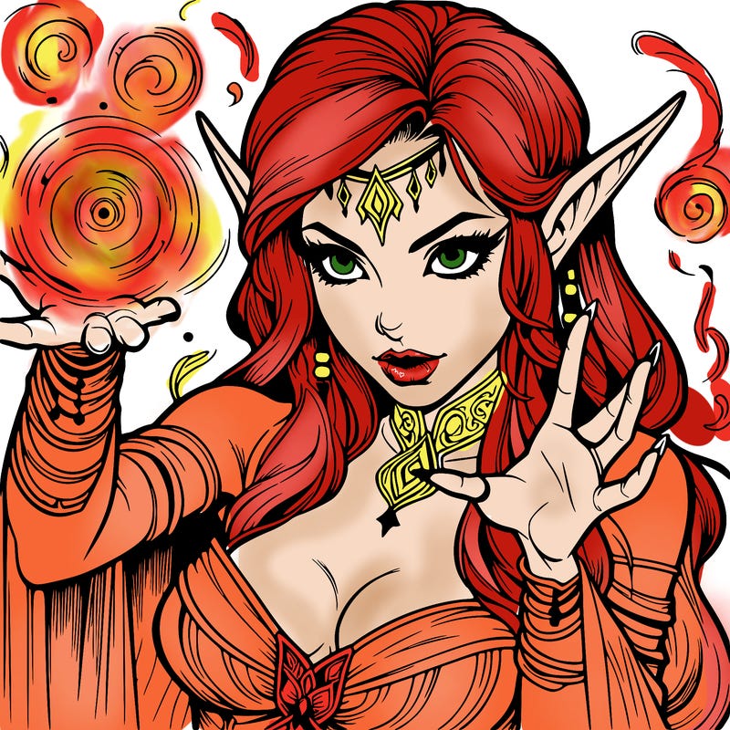 realistic scary beautiful elf sorceress casting spell