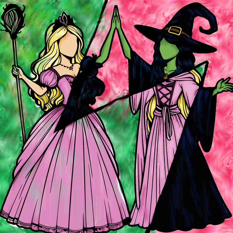 detailed realistic split of a princess and a witch