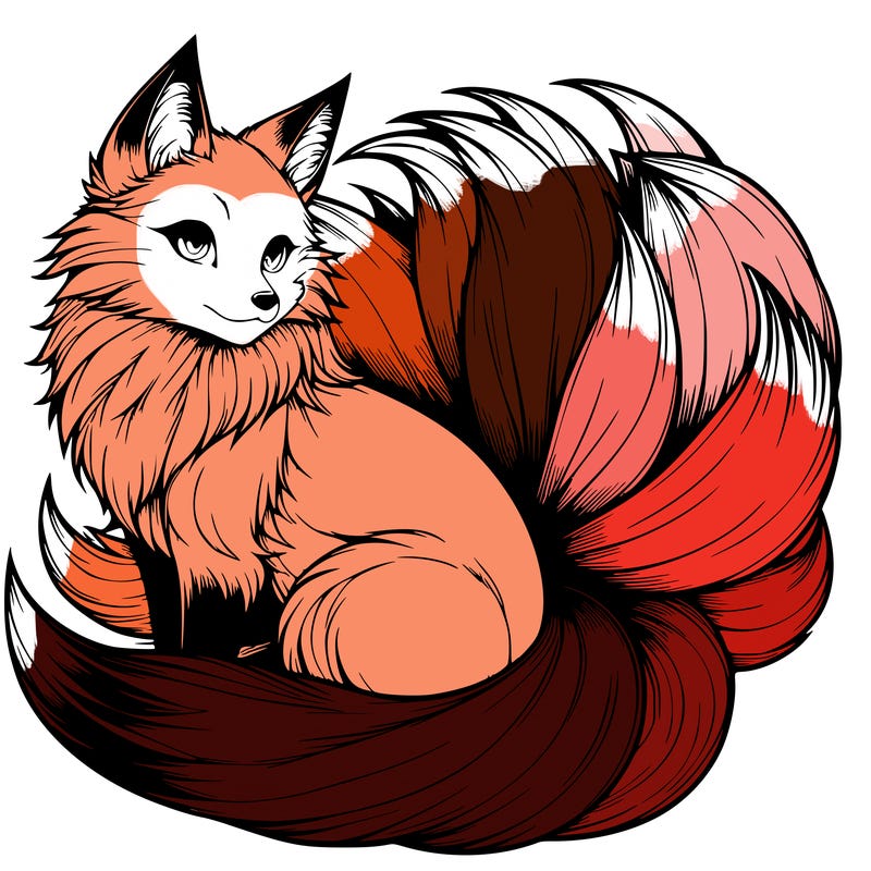 realistic detailed 9 tailed anime fox