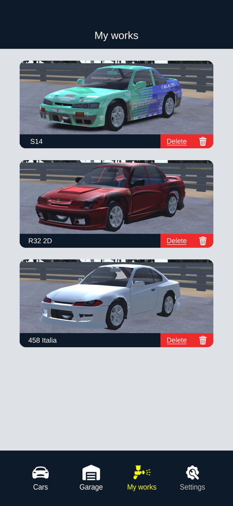 Skins Simulator for Fr Legends - Galería de skins de coches personalizadas guardadas y diseños JDM en la aplicación Skins Simulator for FR Legends