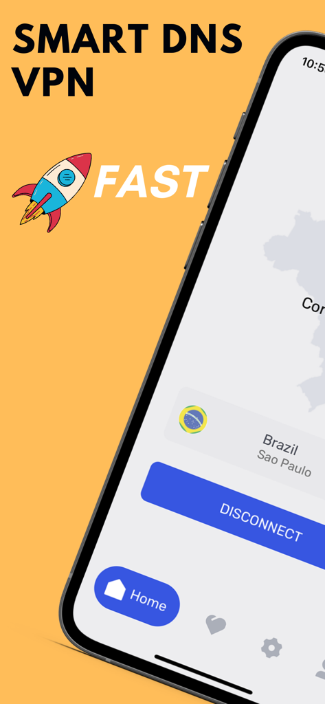 Smart DNS VPN Master app showing fast connection interface and Brazil server location