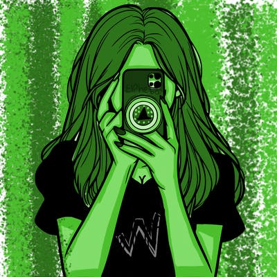 a realistic girl holding her phone taking pictures