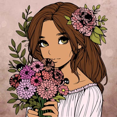 realistic girl with flowers