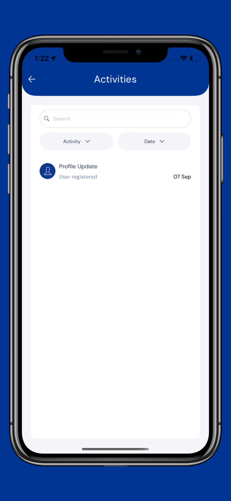 MyJPS - Registro de actividades de la aplicación MyJPS que muestra actualizaciones de cuenta e historial de registro