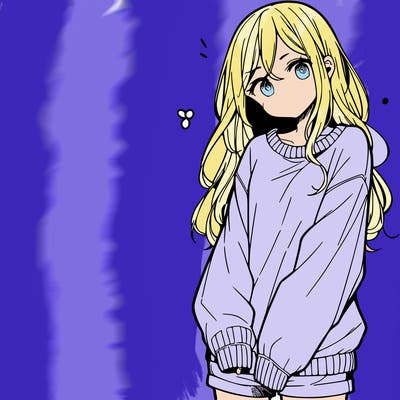manga teen girl  in a sweater and baggy pants