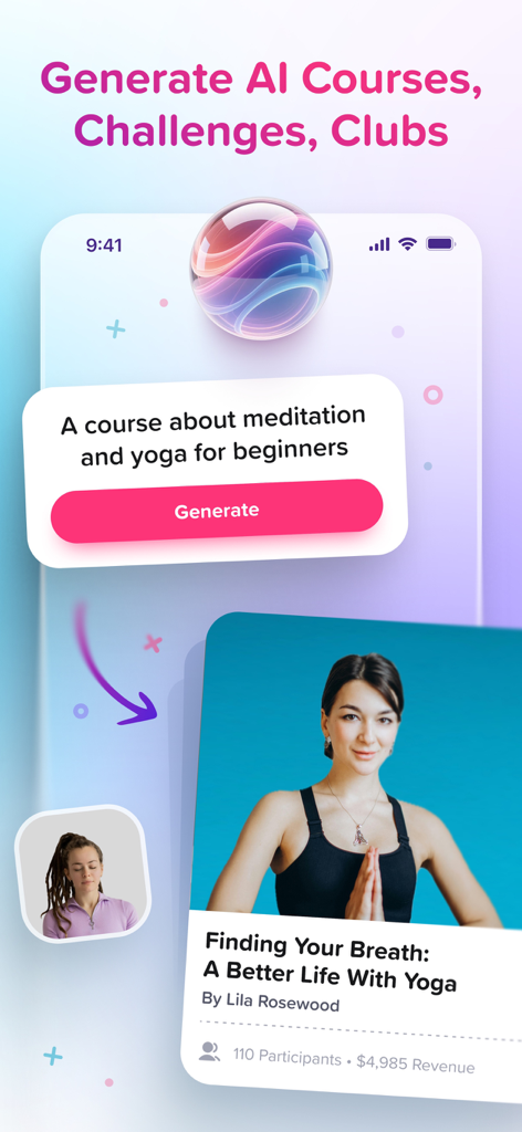KwaKwa mobile App-Oberfläche zur Generierung von KI-gestützten Kursen und Challenges für Creator.