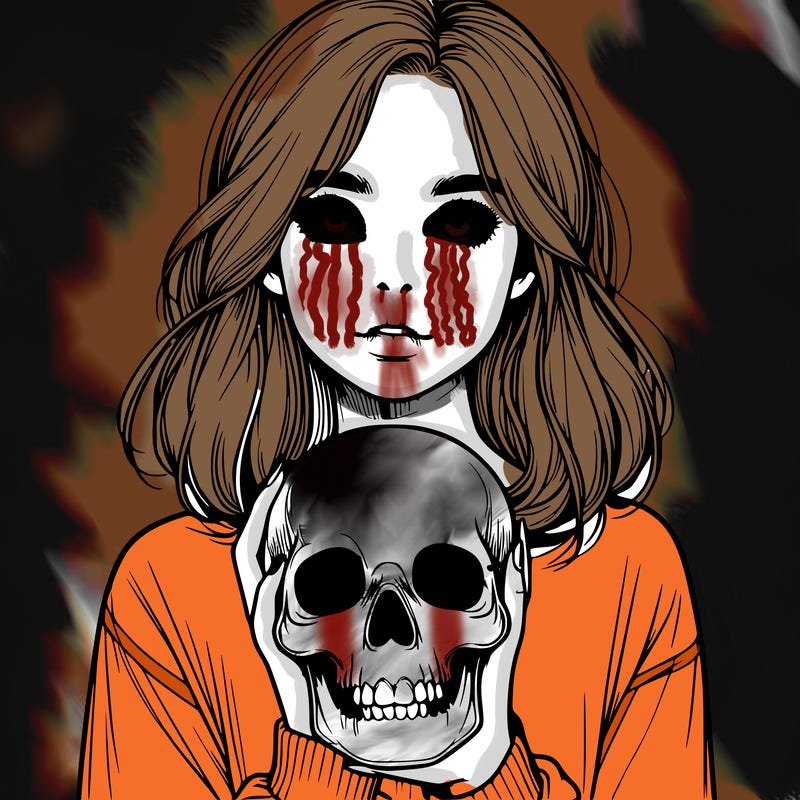 realistic girl holding a skull