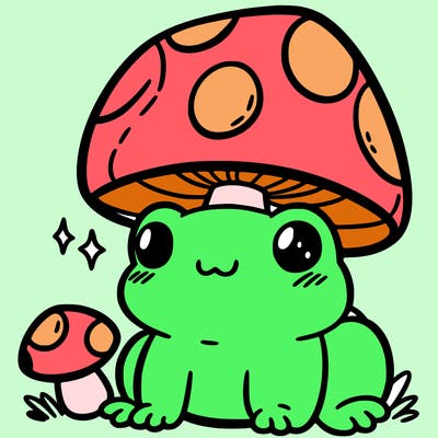 a cute frog with a mushroom hat