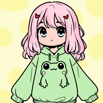 girl wearing frogging sweatshirt