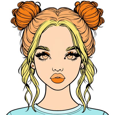 realistic girl with two buns in hair and lips