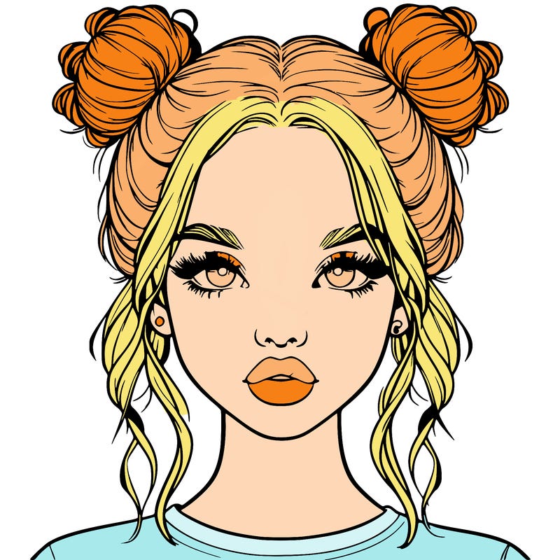 realistic girl with two buns in hair and lips