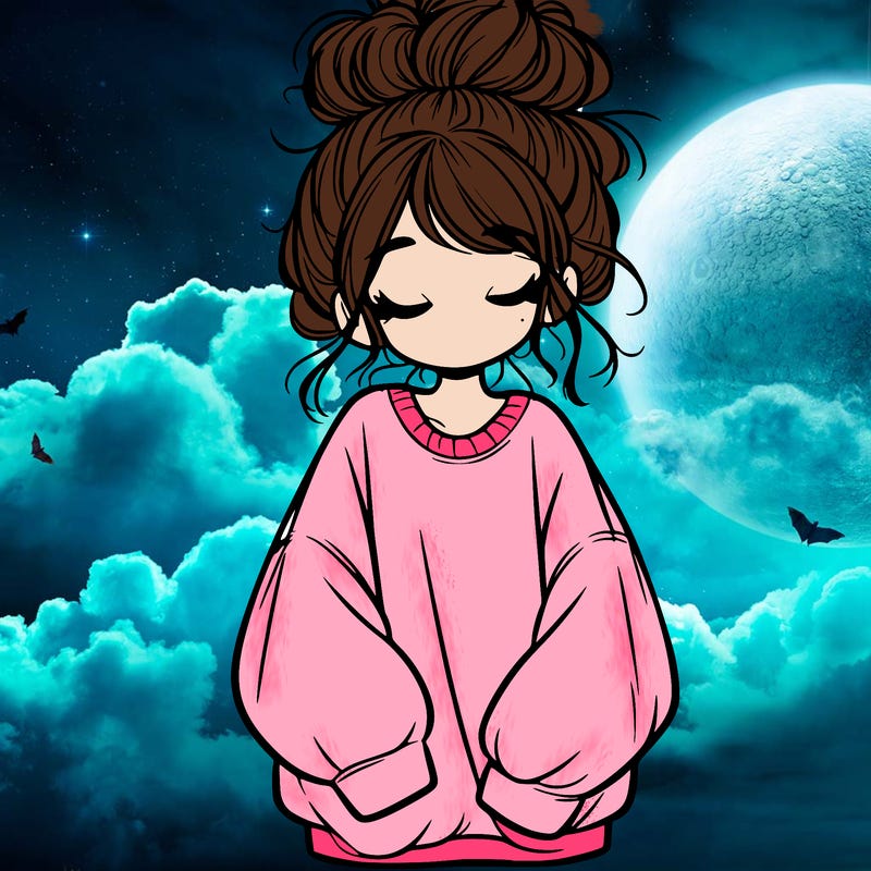 girl with baggy sweatshirt and messy bun