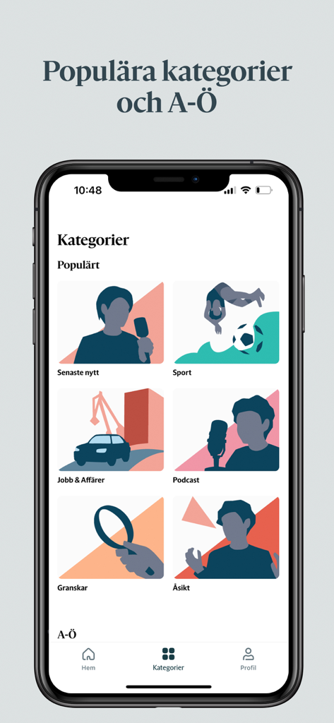 TTELA - TTELA news app interface showing various categories like sports and podcasts