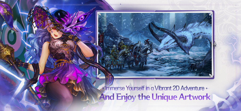 ASTRA: Knights of Veda - Un personaje de anime morado y un grupo de caballeros enfrentando a un dragón azul en ASTRA Knights of Veda