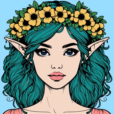realistic female elf with flower crown