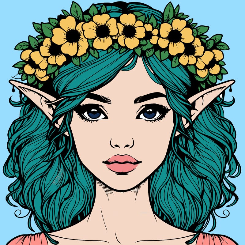 realistic female elf with flower crown
