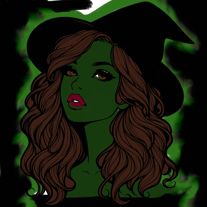 realistic witch girl with wavy hair and lips