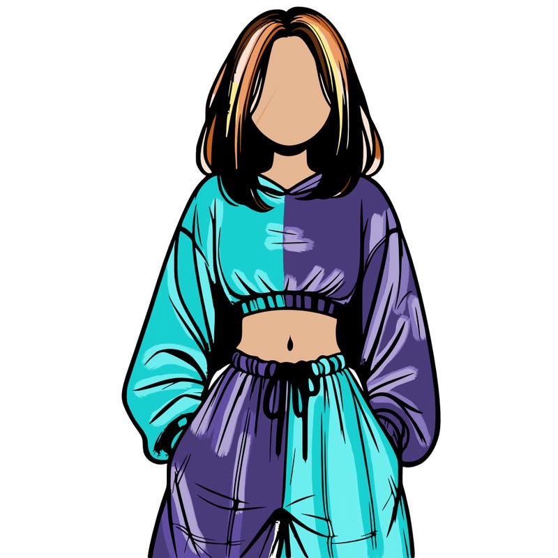 realistic girl faceless with baggy pants and a crop top