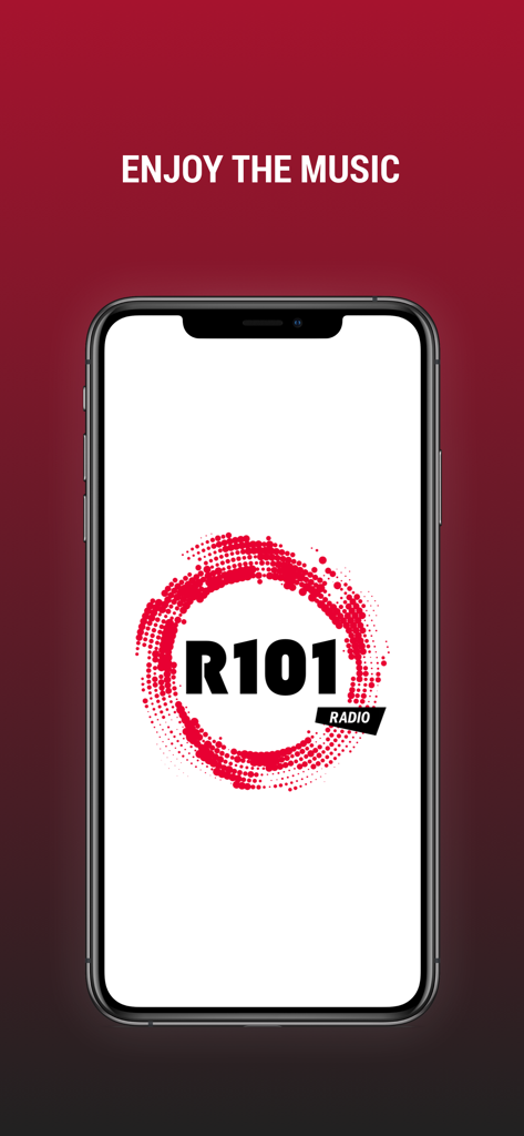R101 - R101 radio app welcome screen with logo and enjoy the music text