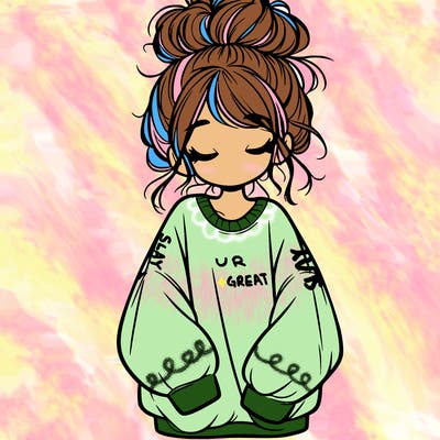 girl with baggy sweatshirt and messy bun