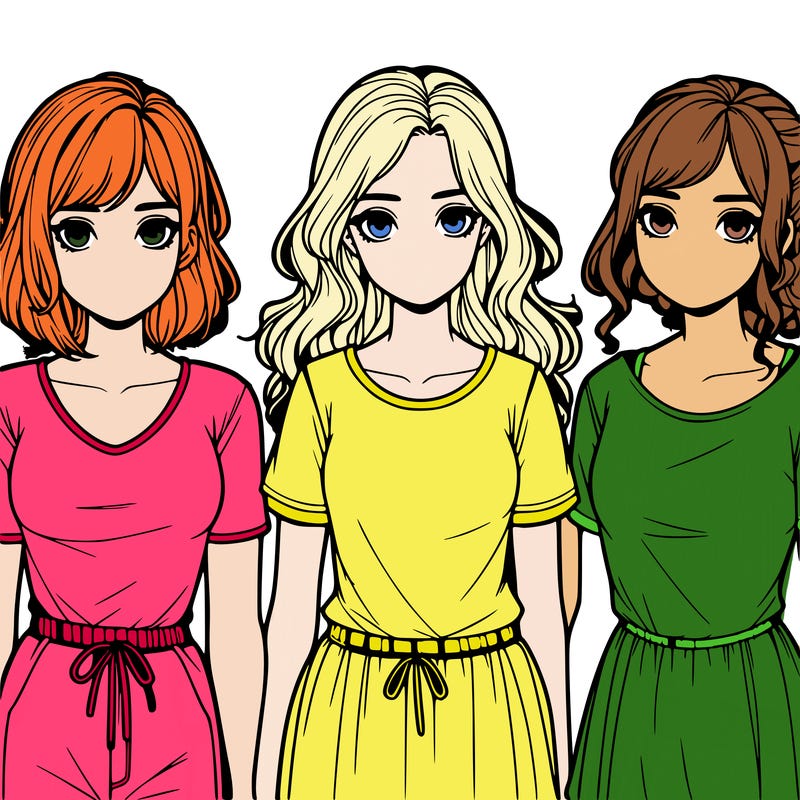 three realistic girls standing up