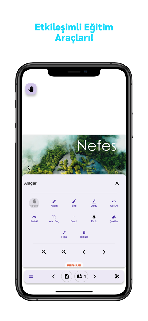 Okyanus Mobil Kütüphane - Menú de herramientas interactivas en la aplicación educativa Okyanus Mobil Kutuphane.