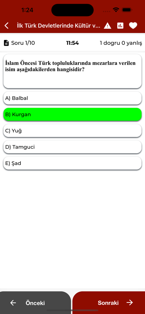 EKYS - EKYS App Quiz-Oberfläche, die eine Multiple-Choice-Geschichtsfrage mit der richtig hervorgehobenen Antwort zeigt.